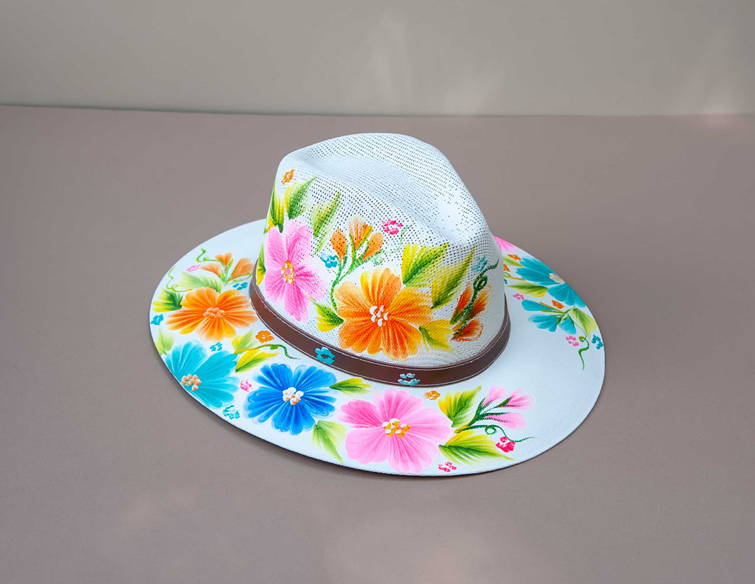 White Hand-Painted Hat 